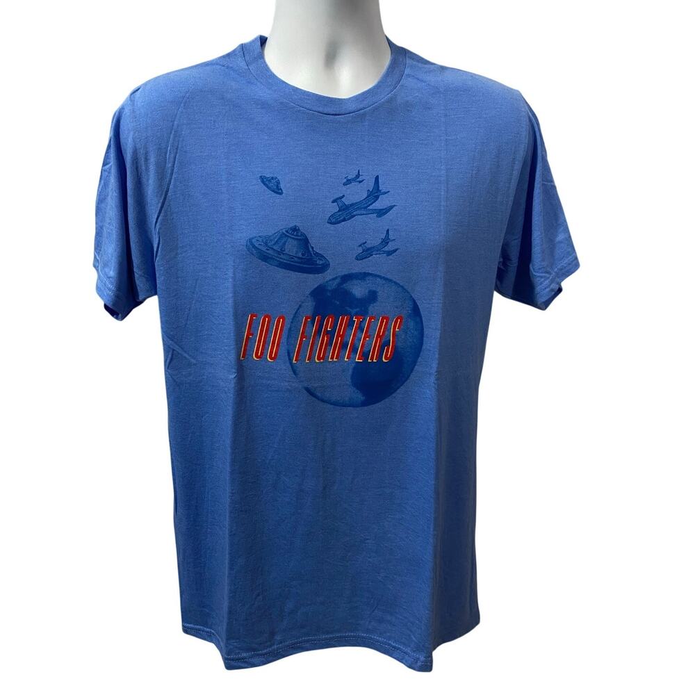 FOO FIGHTERS SHIRT — Unisex Blue UFO & Planes Graphic Tee Size Medium